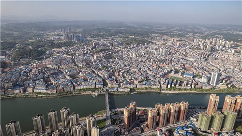 隆回城南上空俯瞰隆回县城主城区-隆回大桥