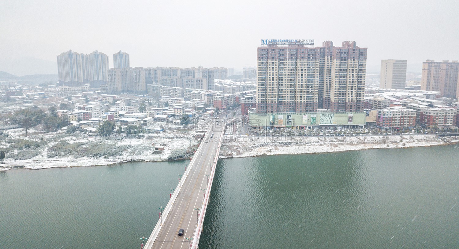 航拍隆回二桥周边雪景