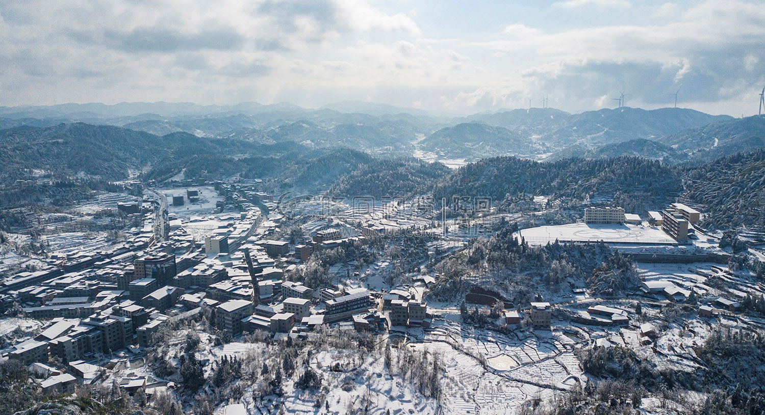 小沙江镇雪景，春节期间冬雪美景