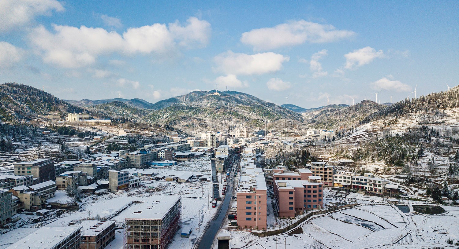 小沙江镇雪景，春节期间冬雪美景