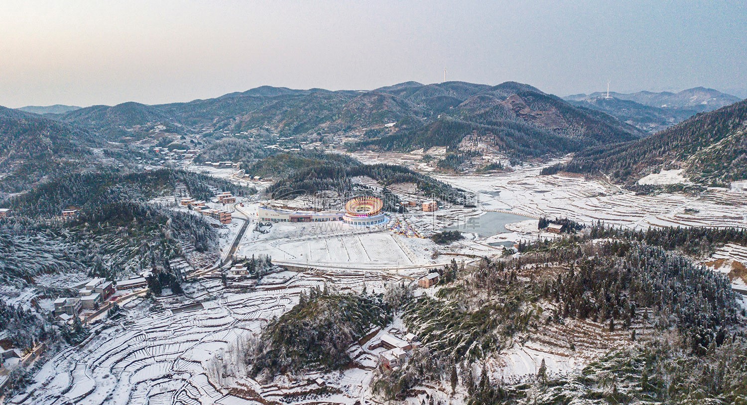 小沙江镇雪景，春节期间冬雪美景