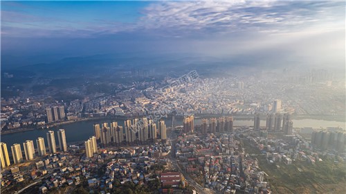 隆回县城日出清晨风光航拍