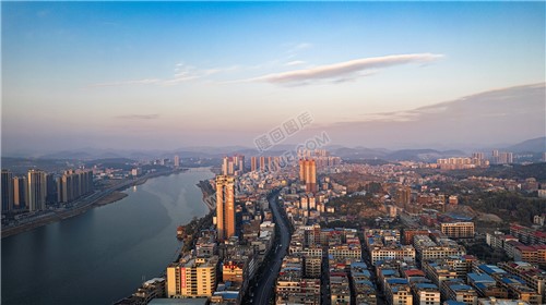 隆回县城日出清晨风光航拍