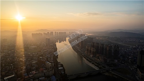 隆回县城日出清晨风光航拍