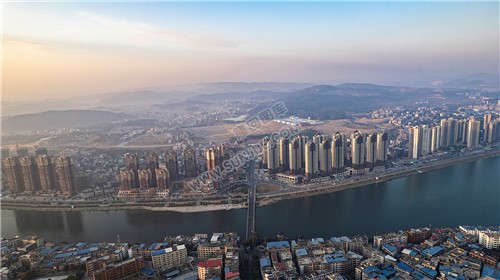 隆回县城日出清晨风光航拍