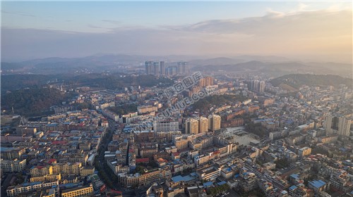 隆回县城日出清晨风光航拍