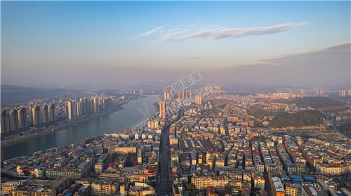 隆回县城日出清晨风光航拍