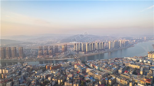 隆回县城日出清晨风光航拍