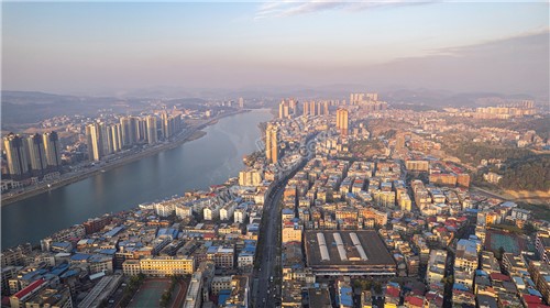 隆回县城日出清晨风光航拍