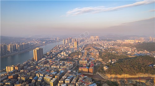 隆回县城日出清晨风光航拍