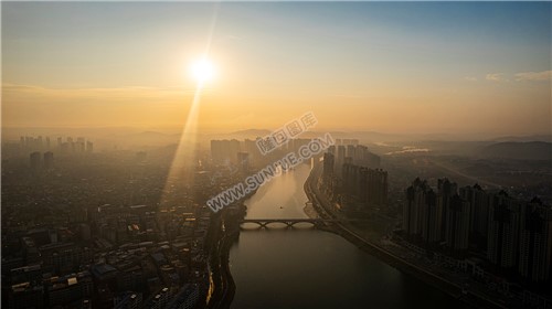 隆回县城日出清晨风光航拍