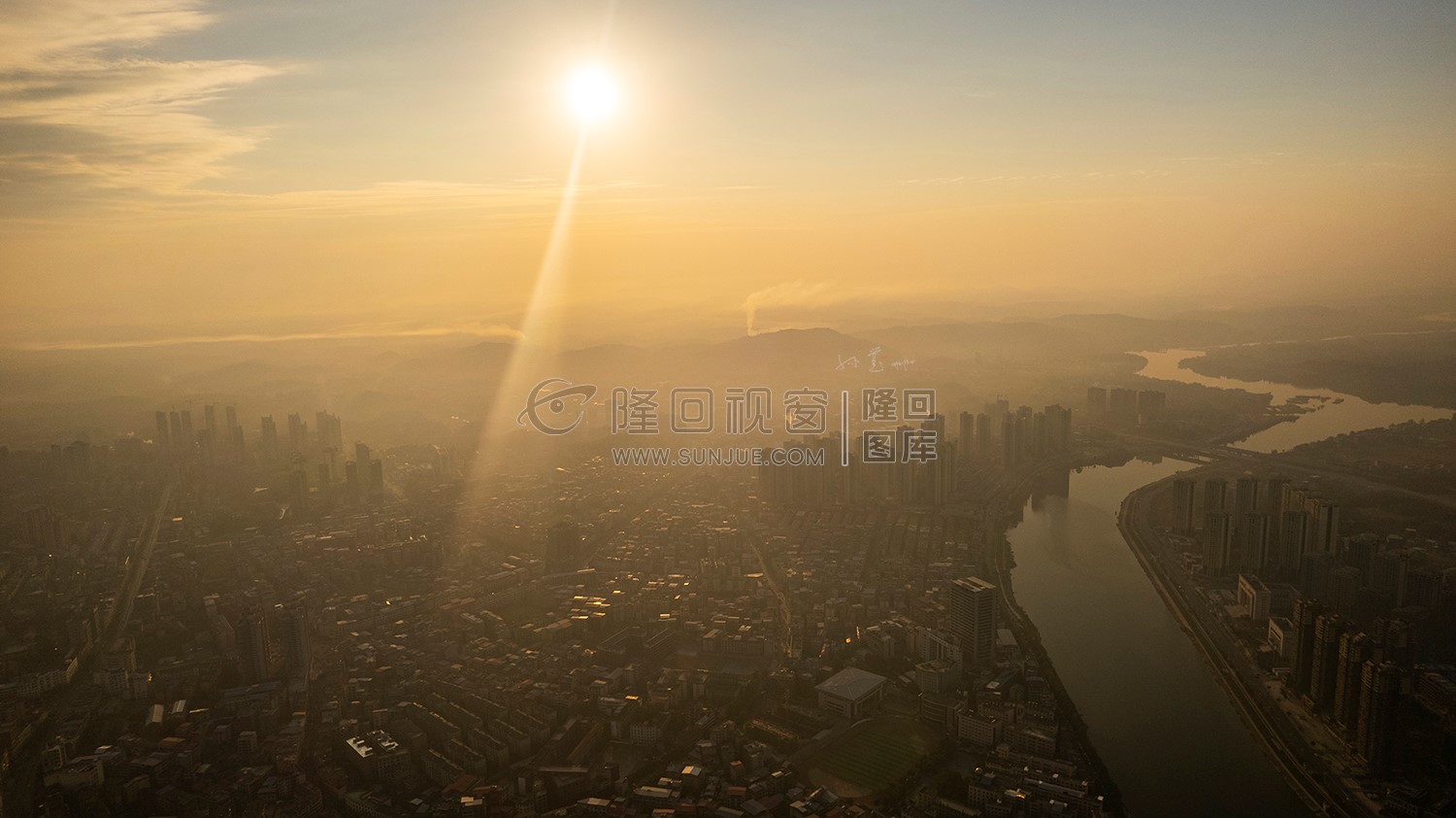 隆回县城日出清晨风光航拍