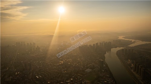 隆回县城日出清晨风光航拍