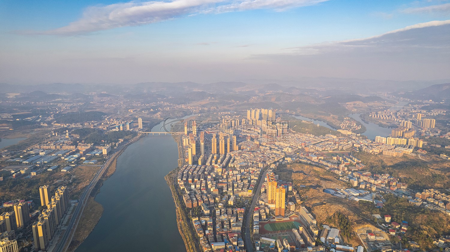 隆回县城日出清晨风光航拍