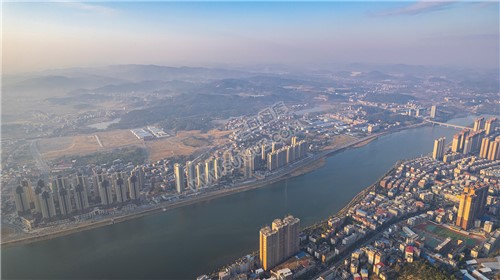 隆回县城日出清晨风光航拍