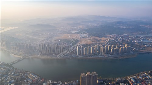 隆回县城日出清晨风光航拍