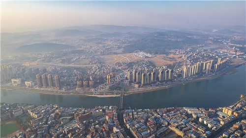 隆回县城日出清晨风光航拍