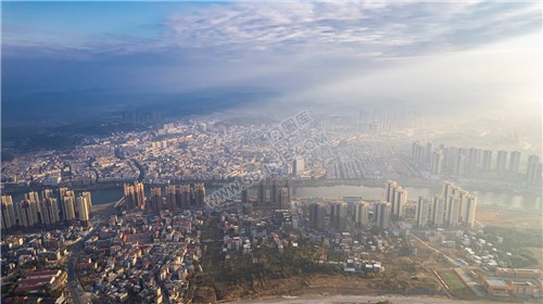 隆回县城日出清晨风光航拍