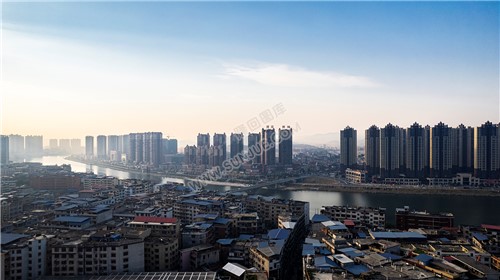 隆回县城日出清晨风光航拍