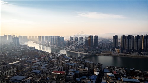 隆回县城日出清晨风光航拍