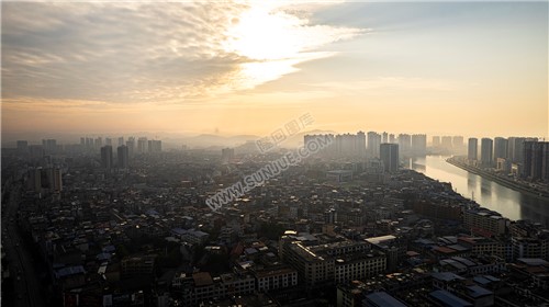 隆回县城日出清晨风光航拍