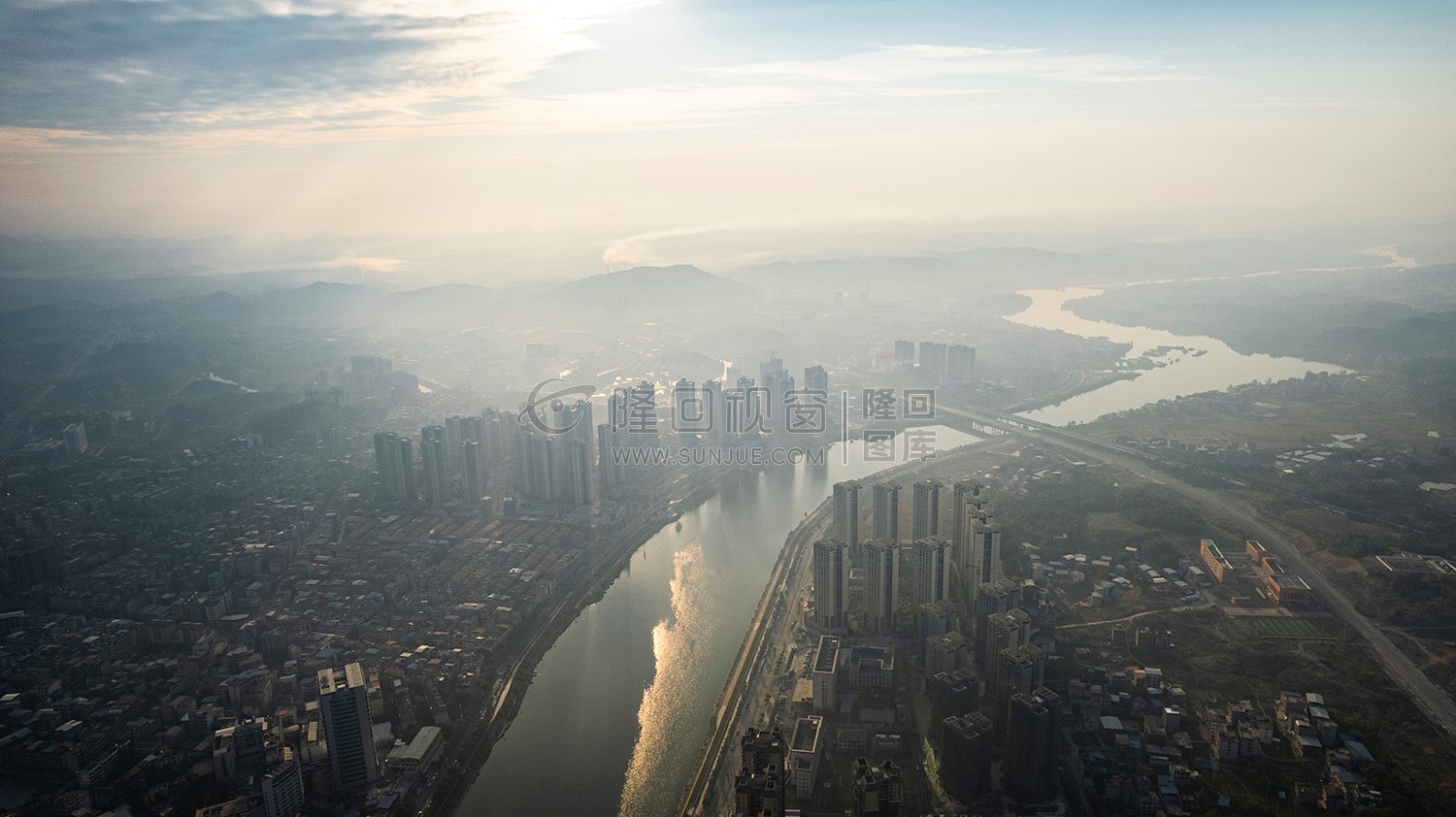 隆回县城日出清晨风光航拍