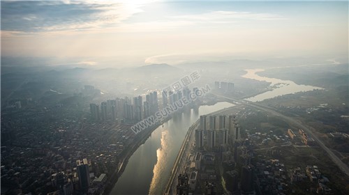 隆回县城日出清晨风光航拍