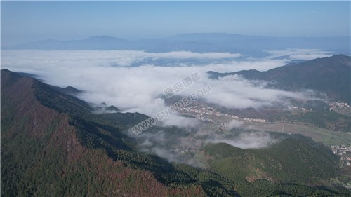 乡村的早晨，荷田玖鹅水厂航拍