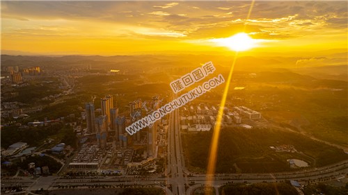 隆回县城火烧云夕阳日落美景