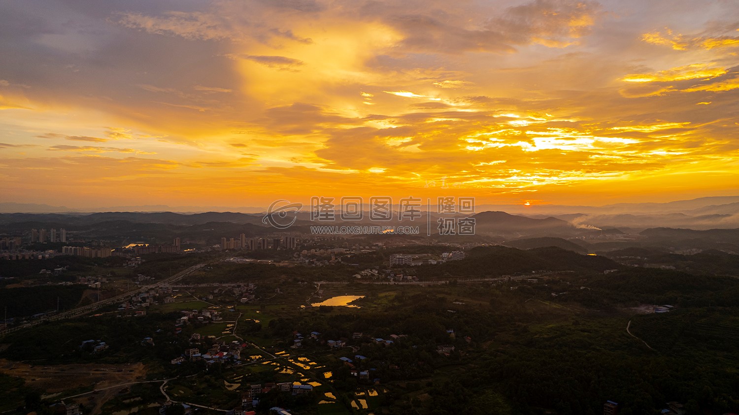 隆回县城火烧云夕阳日落美景