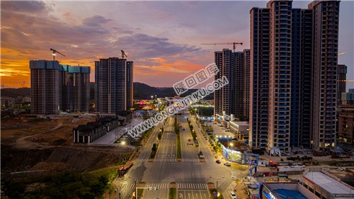 隆回县城火烧云夕阳日落美景