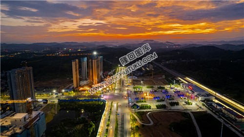 隆回县城火烧云夕阳日落美景