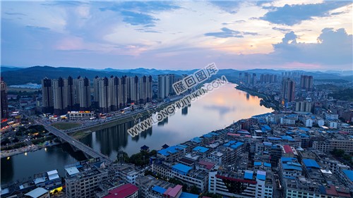 隆回大桥河岸落日风景