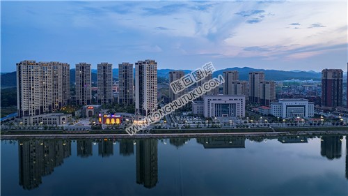 隆回大桥河岸落日风景