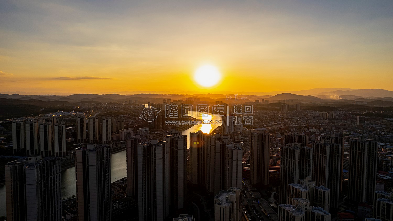 隆回大桥落日夕阳