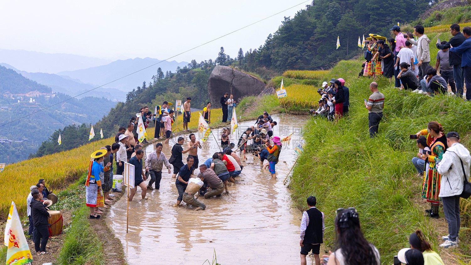 白水洞稻田里拔河