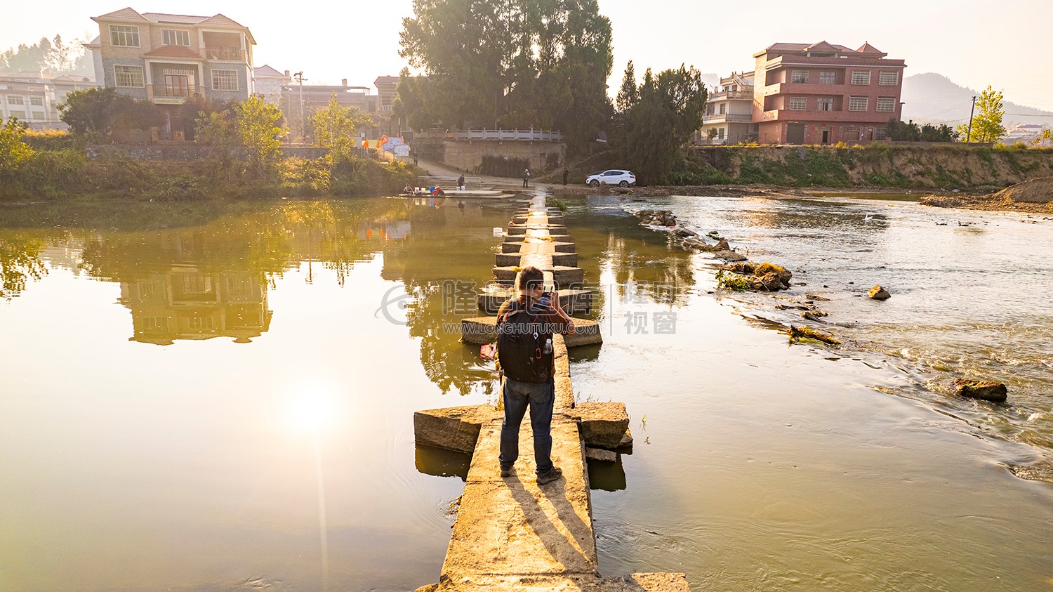 车田江石板桥日出