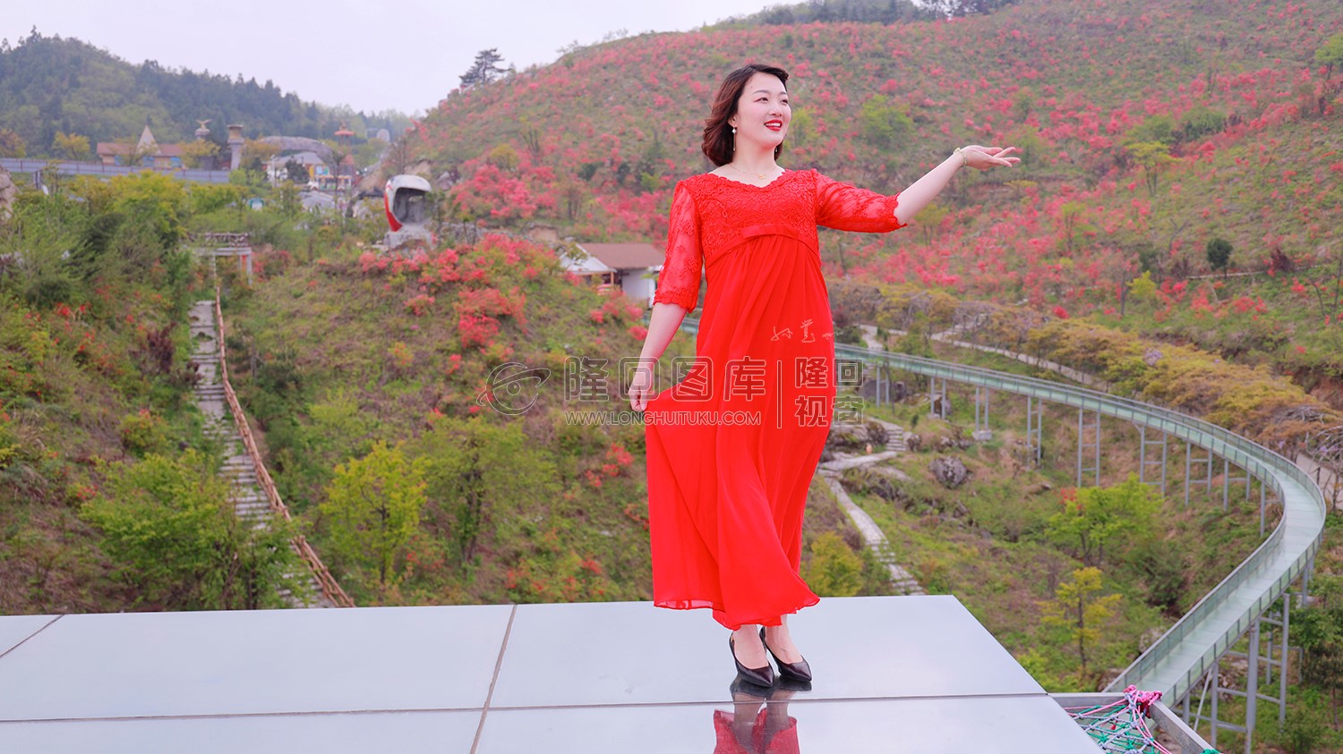 天空之镜边上的杜鹃花